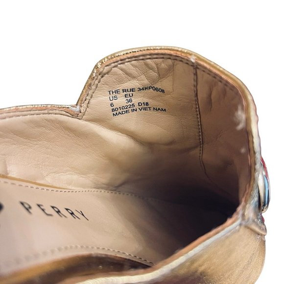 Katy Perry THE RUE Gold Mules Slides Size 6 Party Fun Artsy 3D Modern Glam Face - Picture 12 of 13